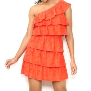 LC‎ Lauren Conrad One Shoulder Tiered Mini Dress Spanish Coral (Orange) M…